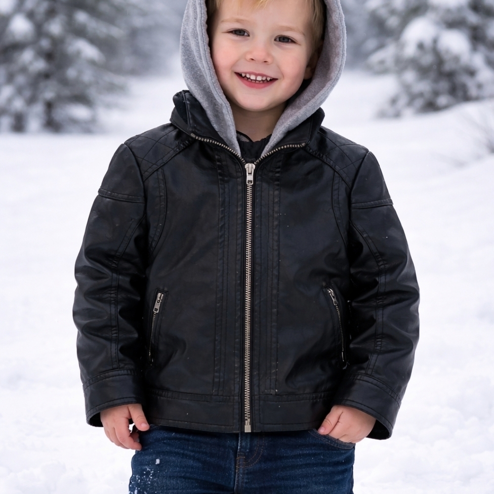 Kids Black Hooded Jacket NORTH ZONE
